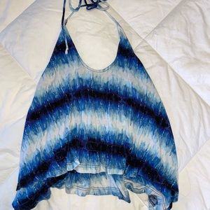 A’GACI size S, blue marbled halter top with wide open back